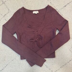 L.A. Hearts by PacSun Burgundy long sleeve crop top with tie detail